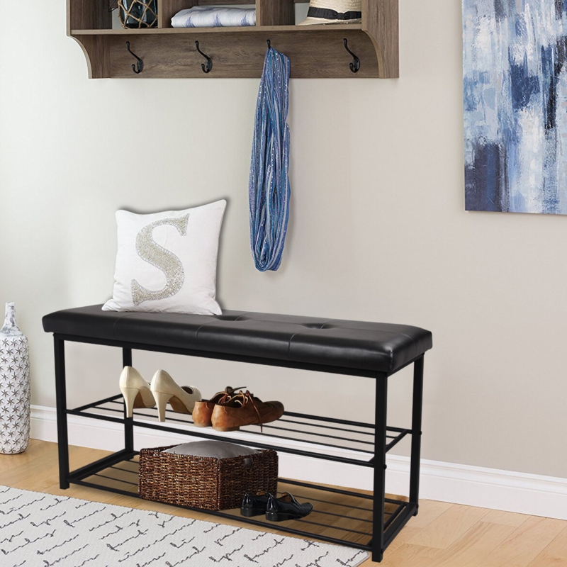 8 Pair Leather Shoe Storage Bench