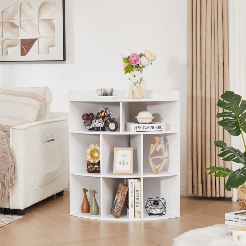 Anastasaos 3-Tier Corner Bookcase Cabinet with 8 Cubbies, Wooden Cube Storage Organizer, Modern Bookshelf Units