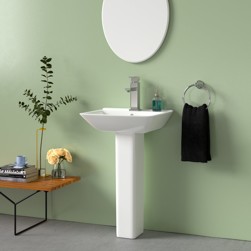 Barclay 27.5'' Tall White Vitreous China Rectangular Pedestal Bathroom Sink with Overflow