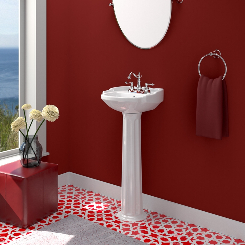 Barclay 28.62'' Tall White Vitreous China U-Shaped Pedestal Bathroom Sink with Overflow