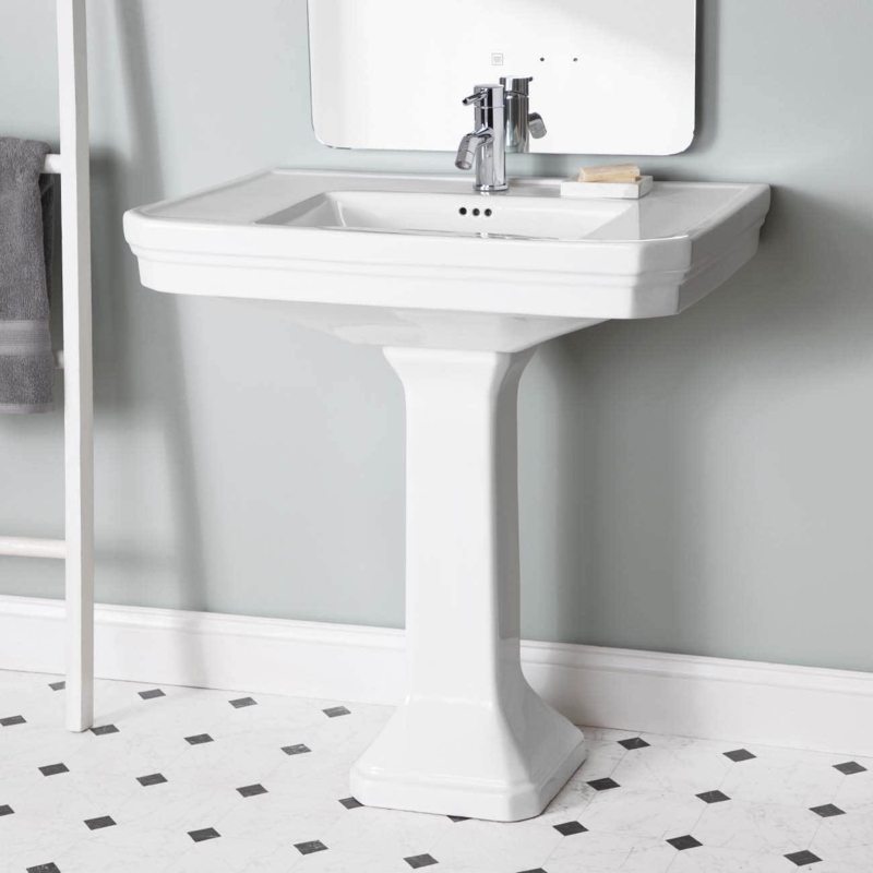 Chevington 27.5'' Tall White Porcelain Rectangular Pedestal Bathroom Sink with Overflow