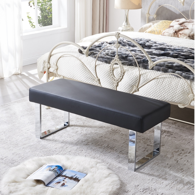 Damayia Faux Leather Upholstered Ottomans Bench Seat, Stool Accent Bench for End of Bed