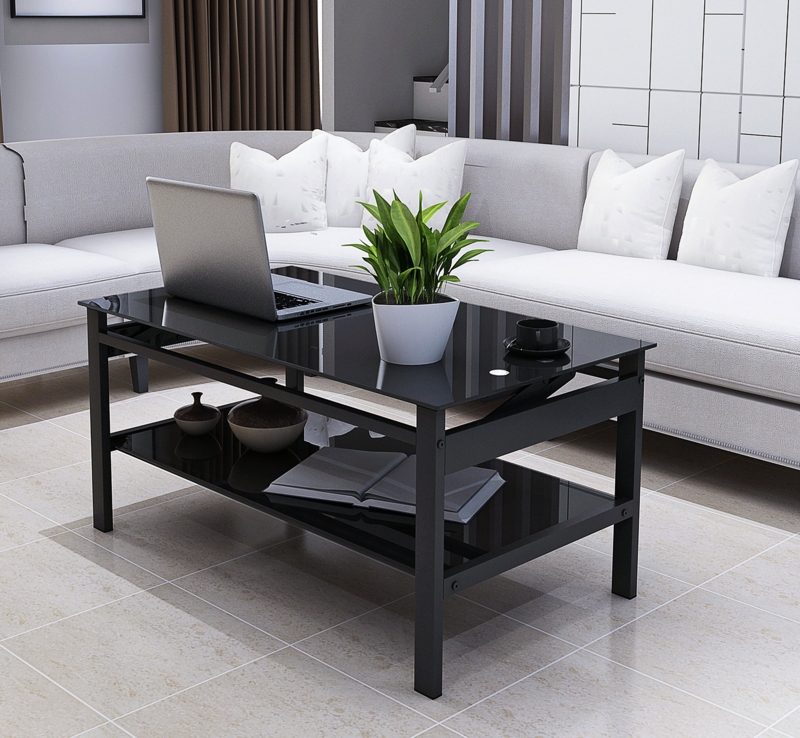 Devonie Modern Glass Lift Coffee Table - Simple 2-layer Tempered Glass-Living Room Sofa Table