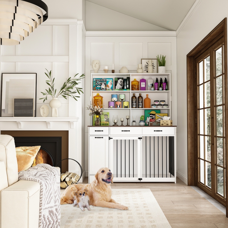 Dog Crate With Shelf And Drawer And Drawer Dog Bowl