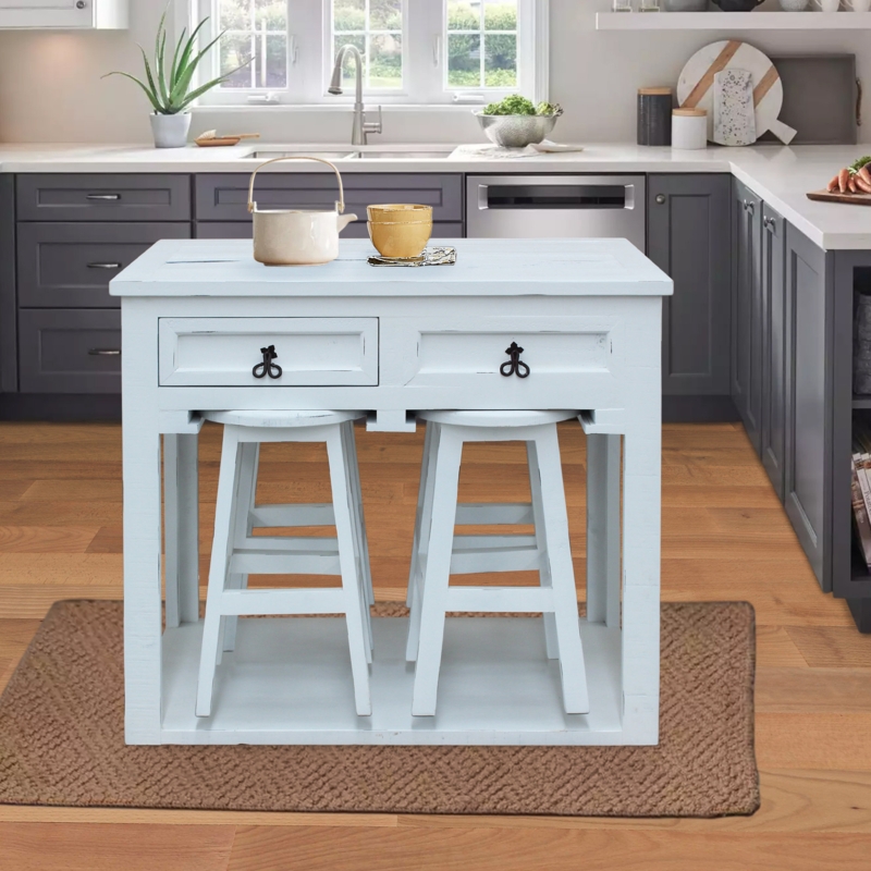 Dorisha Kitchen Island with Stools