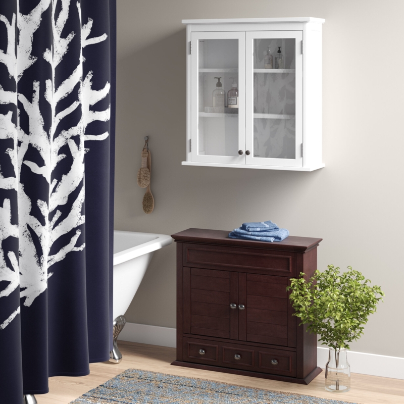 Dorset 27"W 29"H Traditional Style Wall Mounted Bathroom Cabinet With Glass Cabinet Doors