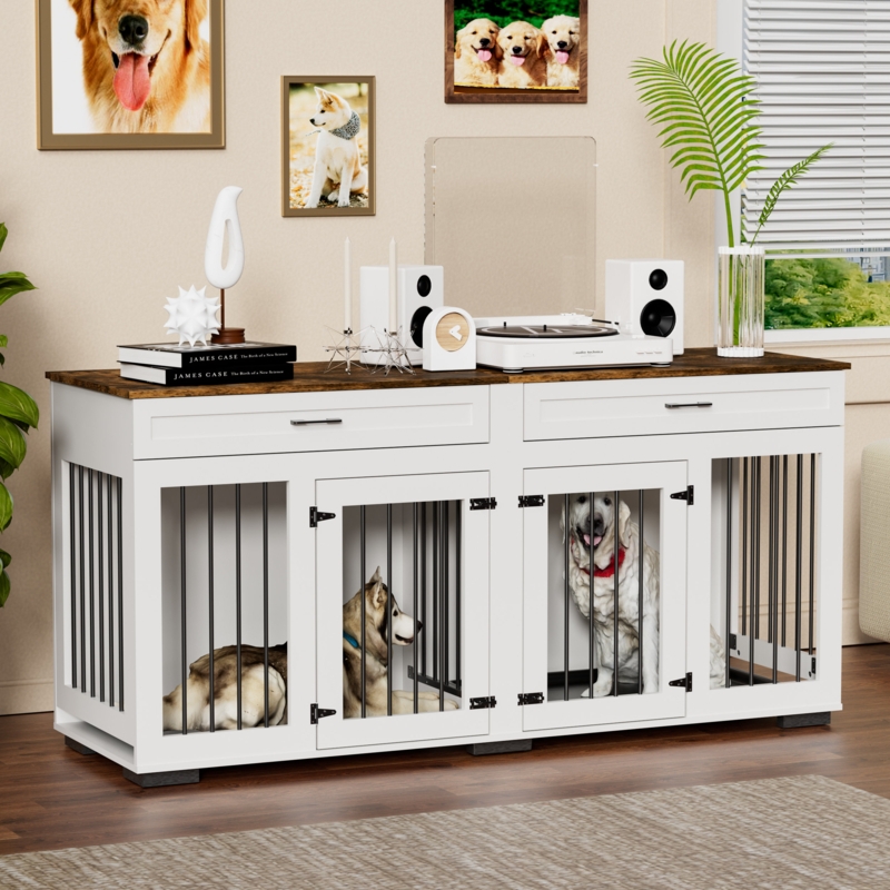 Double Doors With Locks, Heavy Duty Dog Kennel Furniture For 2 Large Dogs