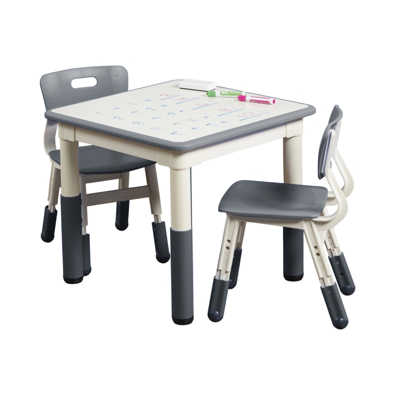 ECR4Kids Dry-Erase Square Activity Table with 2 Chairs, Adjustable, Kids Furniture, 3-Piece