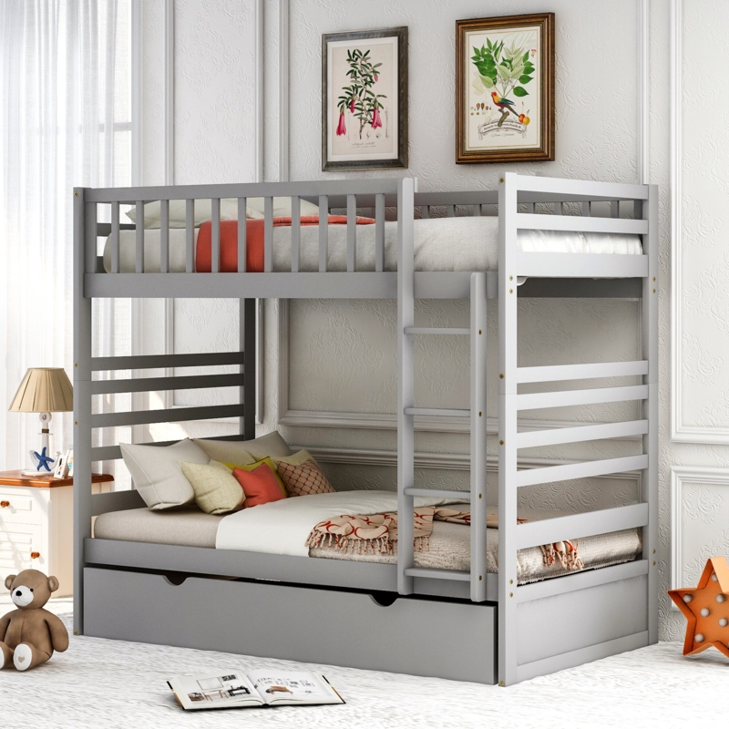 Elijia Kids Twin Over Twin Bunk Bed with Trundle