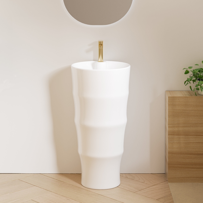 Eridanus Crisp White Ceramic Circular Freestanding Pedestal Bathroom Sink