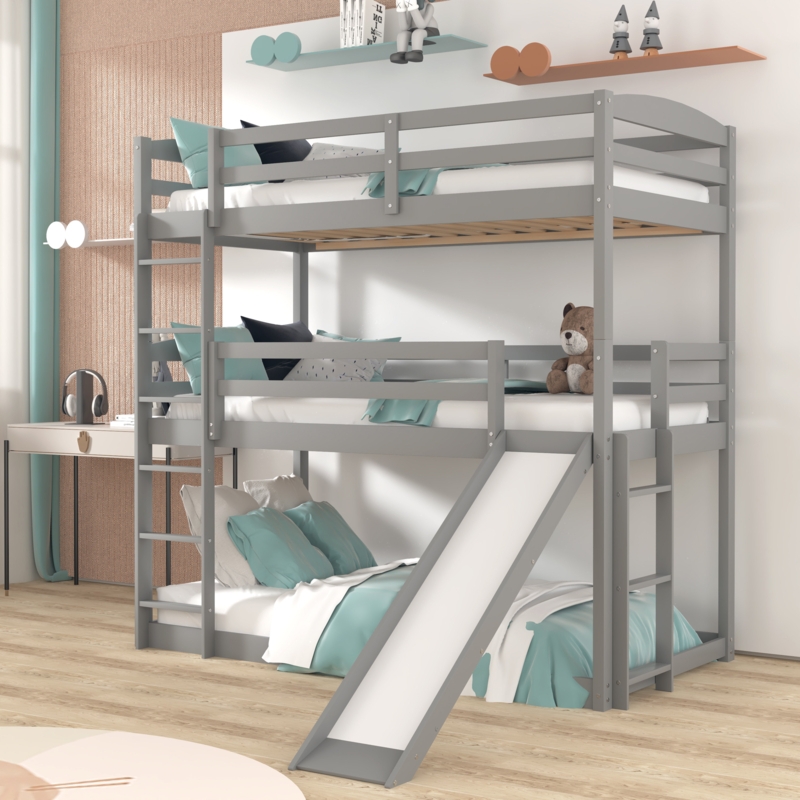 Erioluwa Kids Twin Over Twin Over Twin Bunk Bed