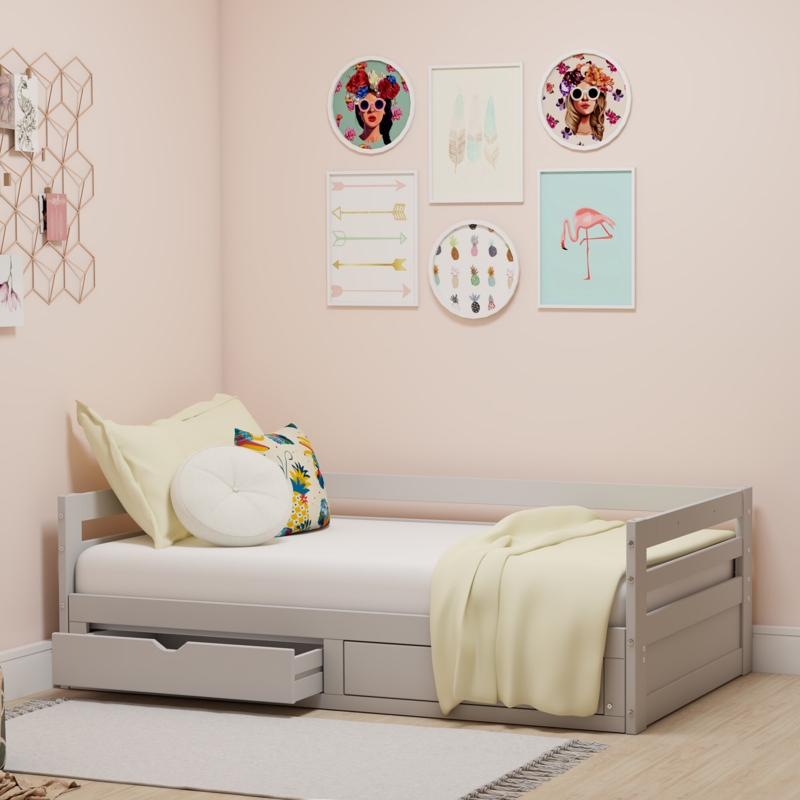 Fern Rock Twin to King Solid Wood Extendable Daybed with 2 Storage Drawers and Trundle Guest bed