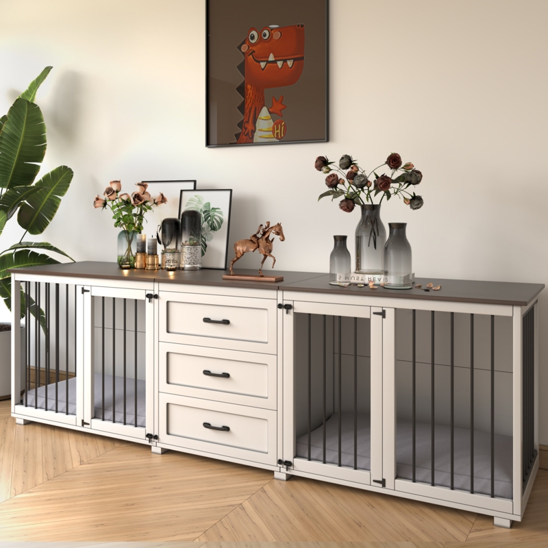 Furniture Style Wooden Dog Crate With 3 Drawer 32X95X23
