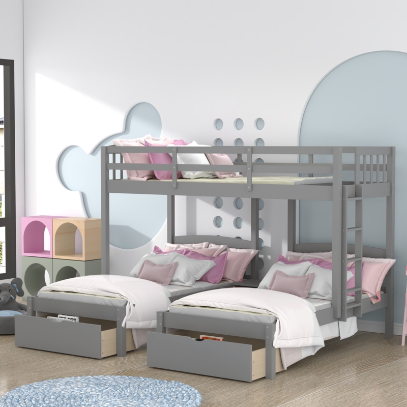 Giulianna Kids Twin Over Twin Over Twin Bunk Bed