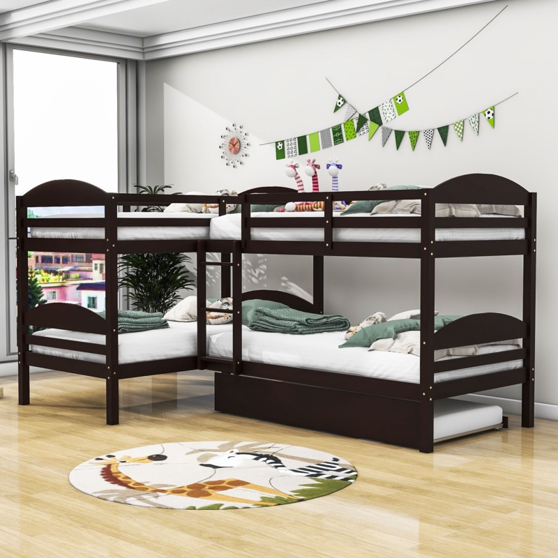 Greth Twin over Twin L-Shaped Wood Bunk Bed with Twin Size Trundle by Harriet Bee