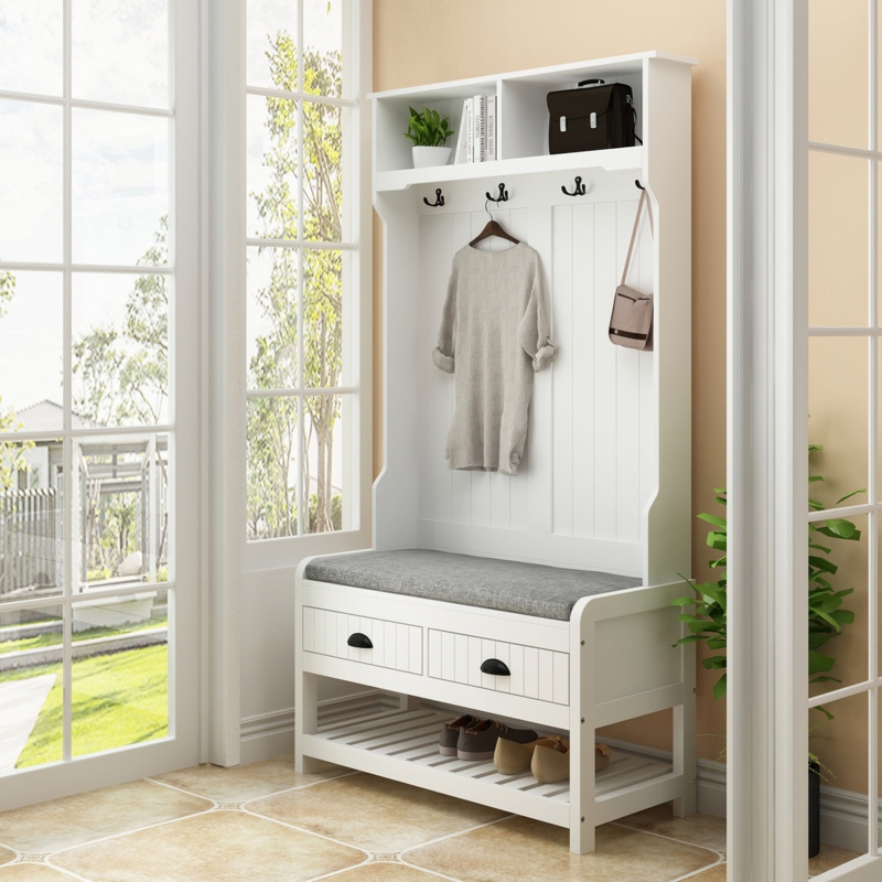 Hall Tree 34.3'' Wide with Bench and Shoe Storage