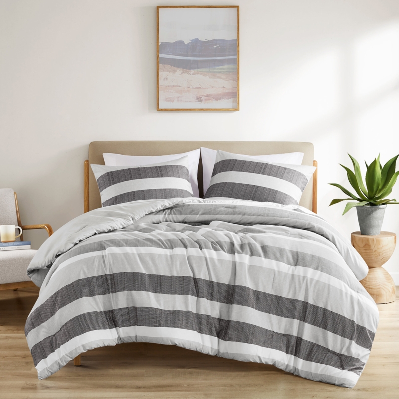 Hassell Stripe Textured Print Microfiber Comforter Set