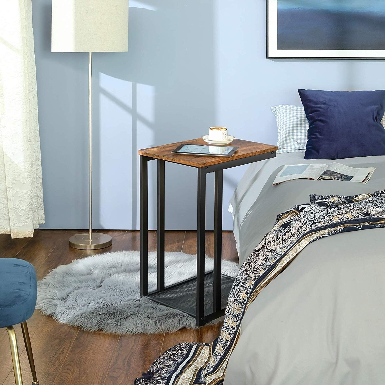 Industrial Brown C-shaped Side Table