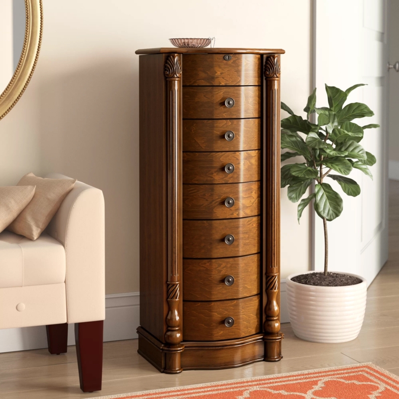 Jovany 16'' Wide Freestanding Hand Painted Jewelry Armoire with Mirror