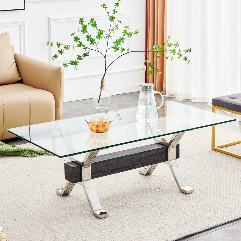 Kryspin Coffee Table, Modern Coffee Table, Rectangle Glass Coffee Table