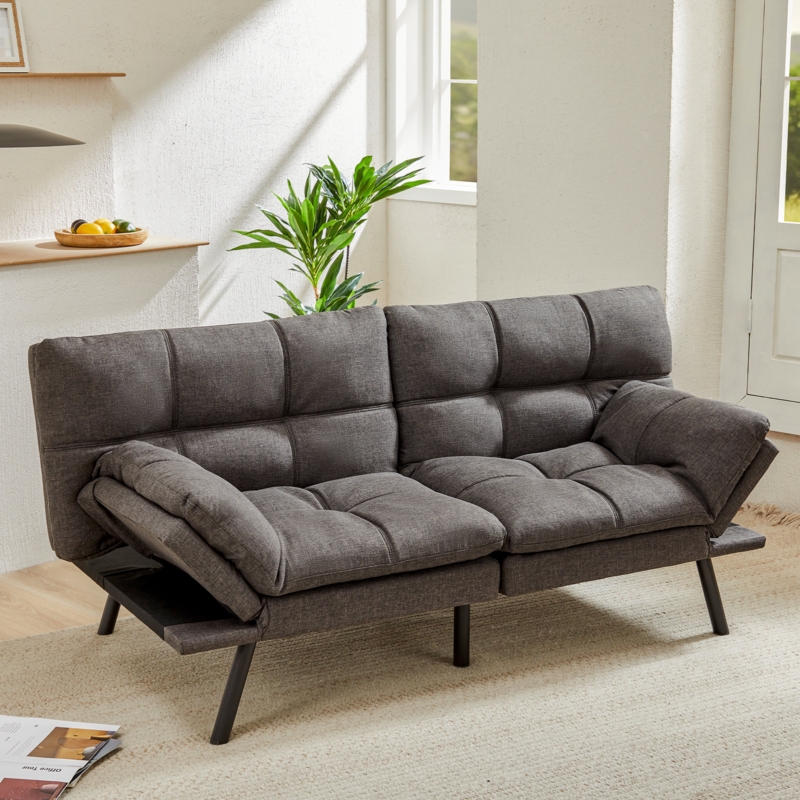 Lashann 71" Wide Tufted Back Upholstered Convertible Sofa with Adjustable Arms