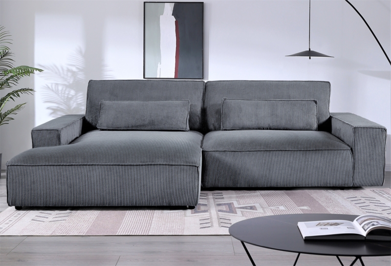 Left facing Puff Corduroy Upholstery Sectional