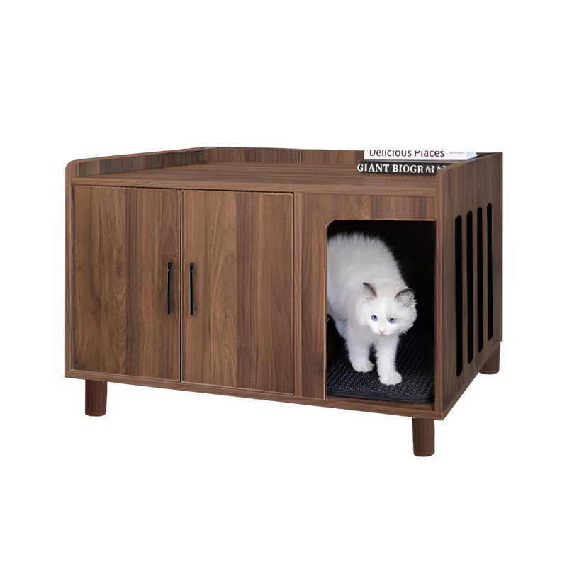 Modern Cat Litter Box Cabinet, Discreet Litter Box Cover Furniture With Sisal Scratching Mat - Indoor Rustic Brown Large Decorative Enclosure