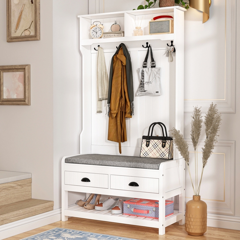 Modern Hall Tree with Bench and Shoe Storage