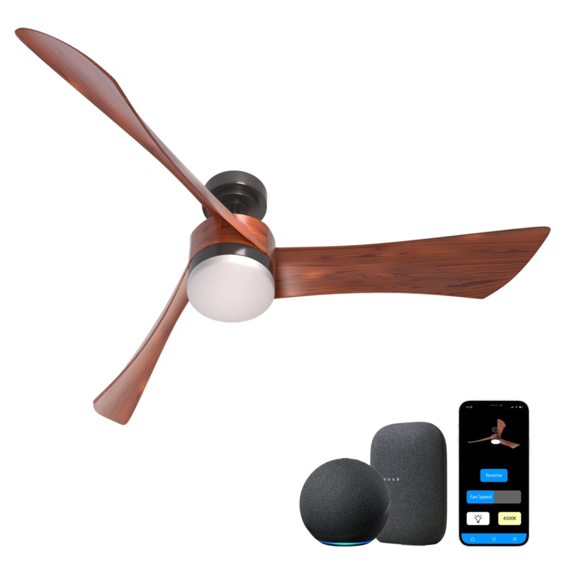 ONE Smart 54" 3-Blade Smart Voice Ceiling Fan with LED Light, Extendable, Reverse Function, 6 Speed