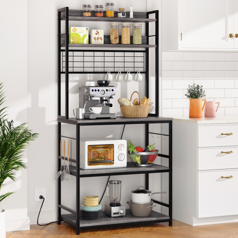 Pettey 31.5" Baker's Rack with Microwave Compatibility and Power Outlet