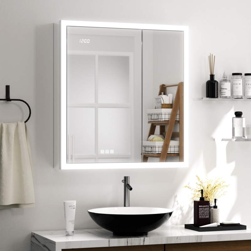 Recessed LED Lighted Medicine Cabinet with 3 Adjustable Shelves, Defogger, Outlets u0026 USBs
