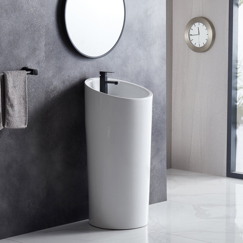 Reno 38" Tall White Ceramic Circular One-Piece Freestanding Pedestal Bathroom Sink with Overflow