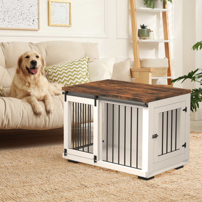 Sliding Double Doors Dog Crate Furniture Style Pet Crate Dog Cat Kennel Cage Side End Table
