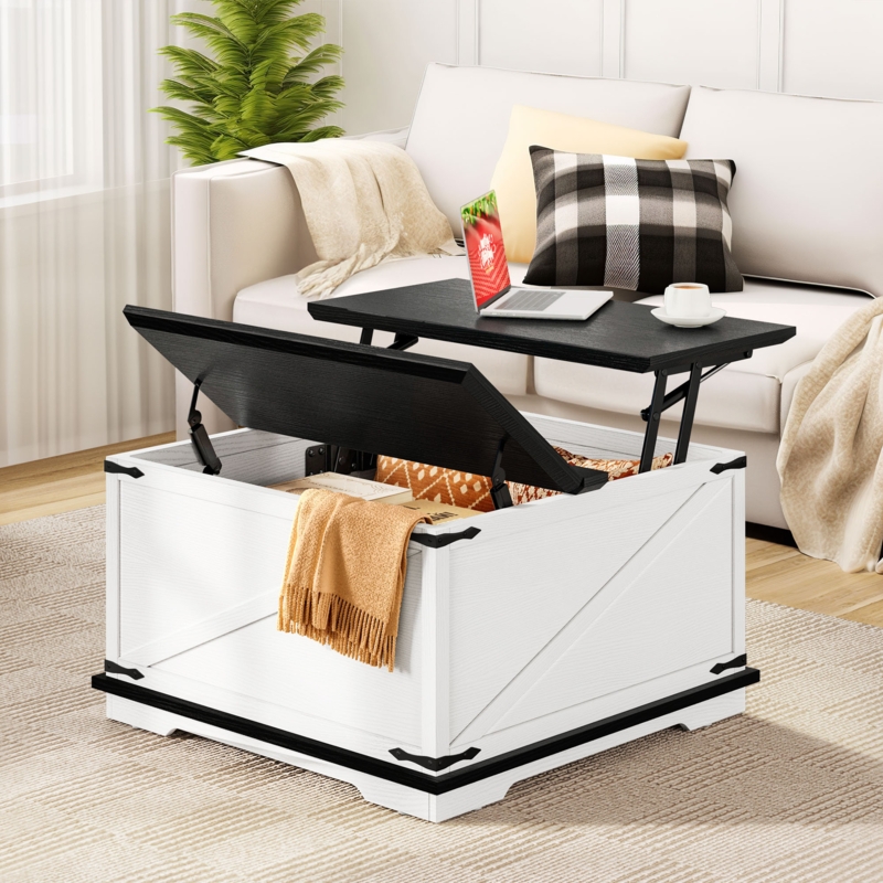 Vihaan Farmhouse Lift Top Coffee Table 2 Way with Storage for Living Room