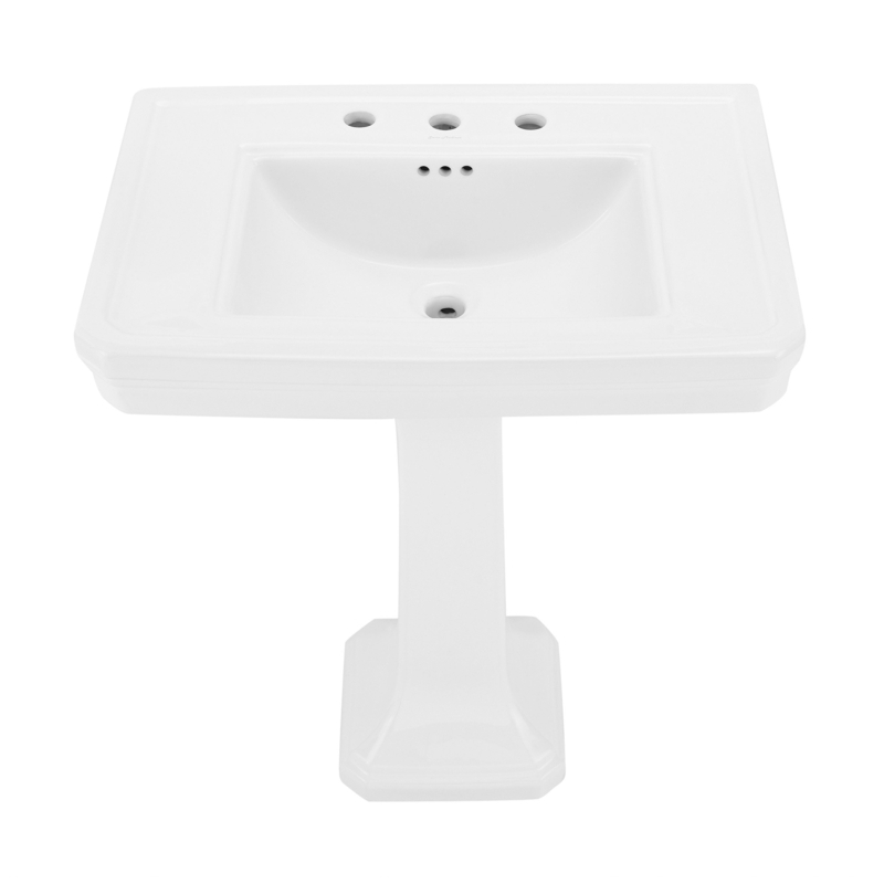 Voltaire 27.37" Tall Glossy Ceramic Rectangular Pedestal Bathroom Sink with Overflow