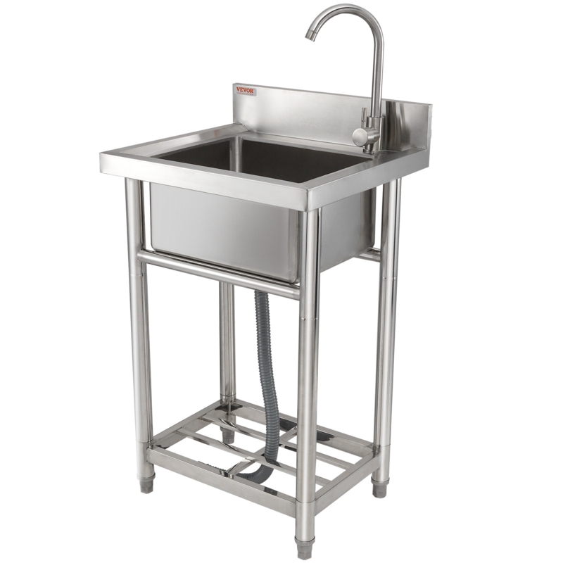 21.7'' L x 19.7'' W Silver Free Standing Laundry Sink with Faucet