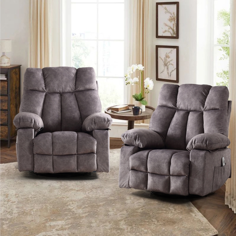 35" Wide Super Soft Big Man Velvet Swivel Heated Massage Recliner Chair with USB