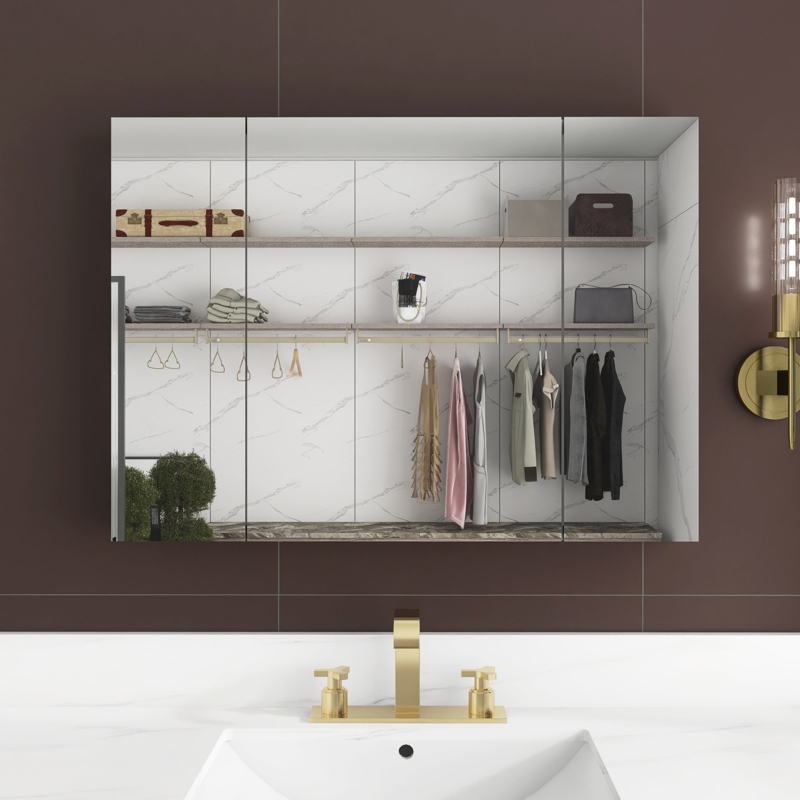 36'' W 26'' H Frameless Medicine Cabinet with Mirror and 6 Shelves