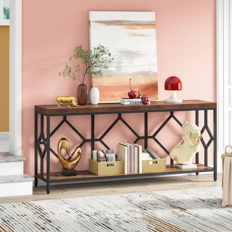 70.86'' Extra Long Entryway Accent Table, 2 Tier Console Sofa Tables
