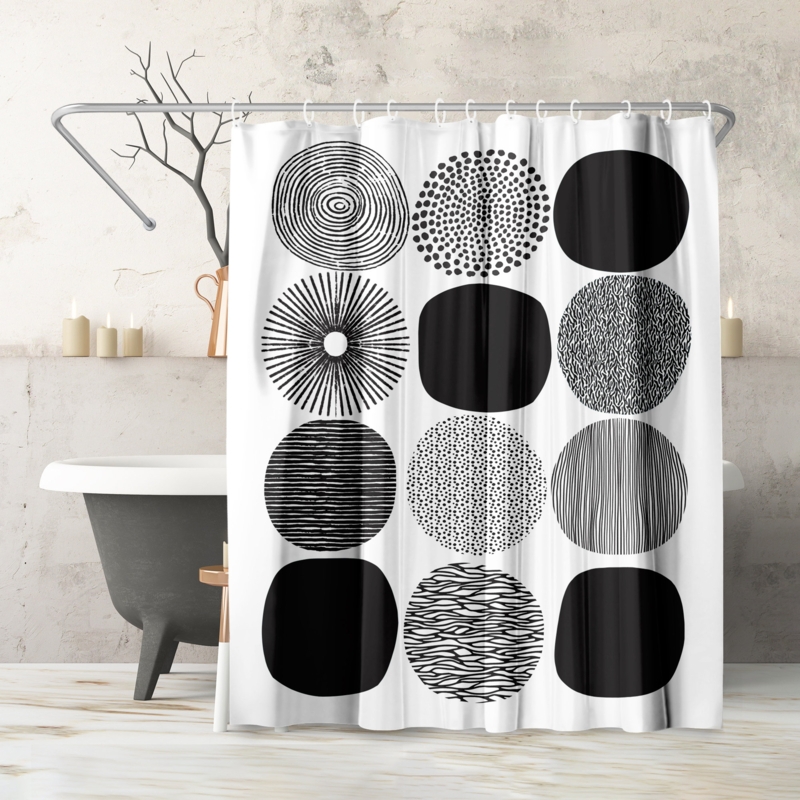 71" x 74" Abstract Shower Curtain , Bw Pattern Circles by Lisa Nohren
