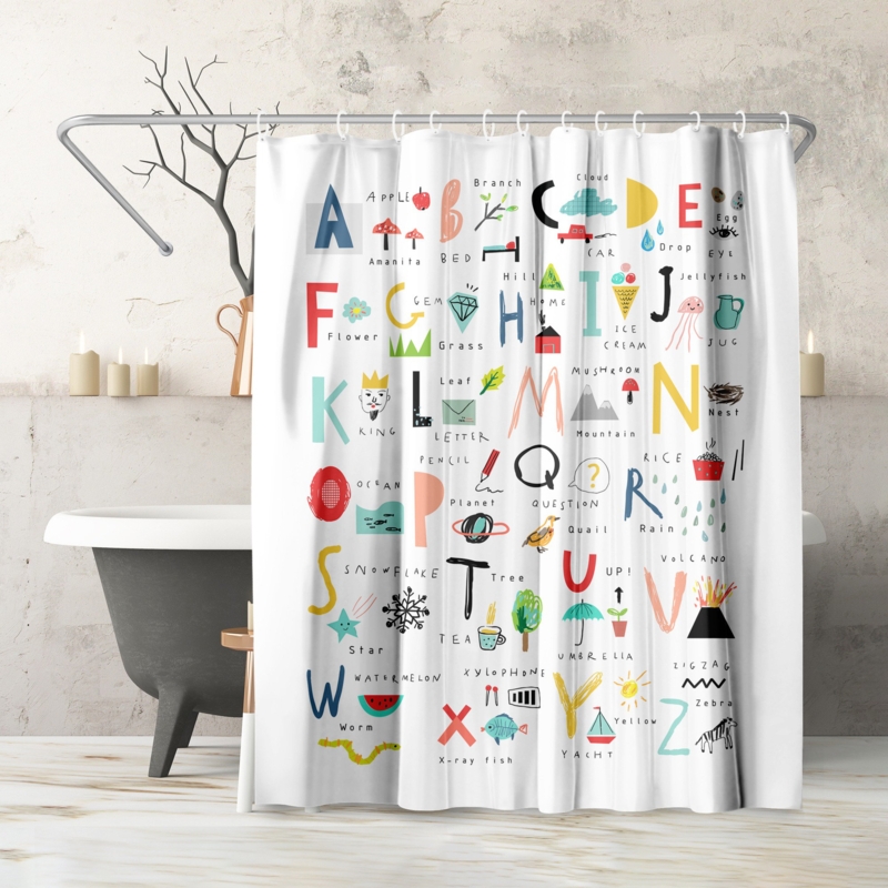 71" x 74" Modern Shower Curtain , Hand Drawn Alphabet by Elena David