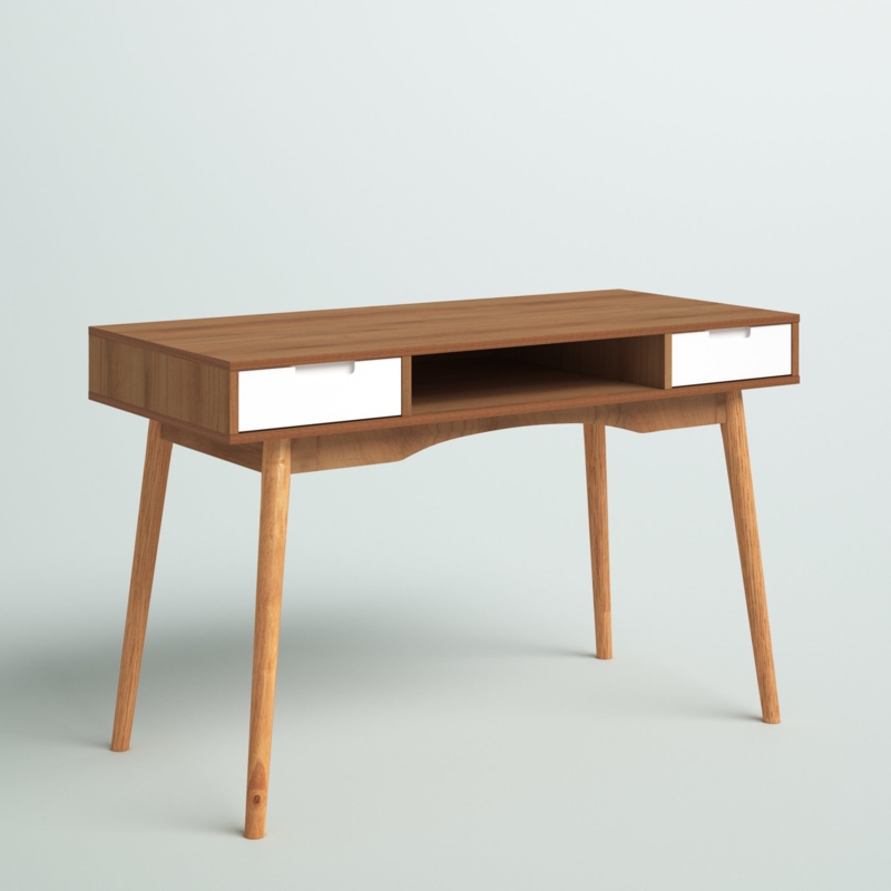 Aaron Two Drawer Mid-Century Modern Open Shelf Wooden Desk
