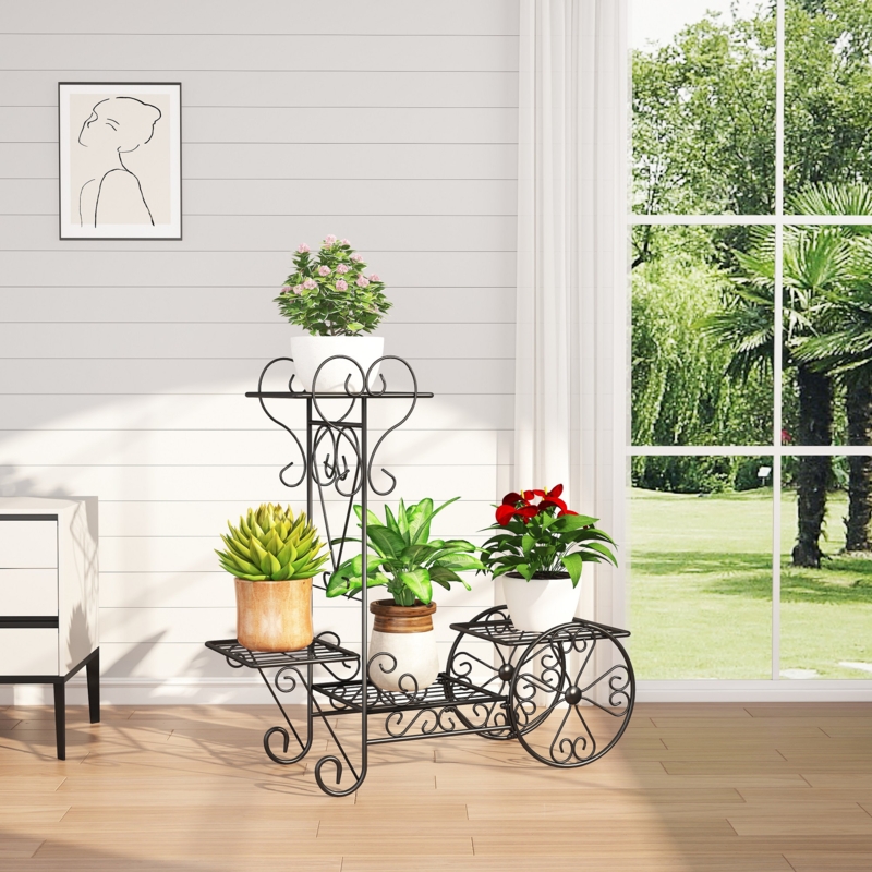 Plow & Hearth Patio Table Birds Two-Shelf Cast Iron Plant Stand One-Size