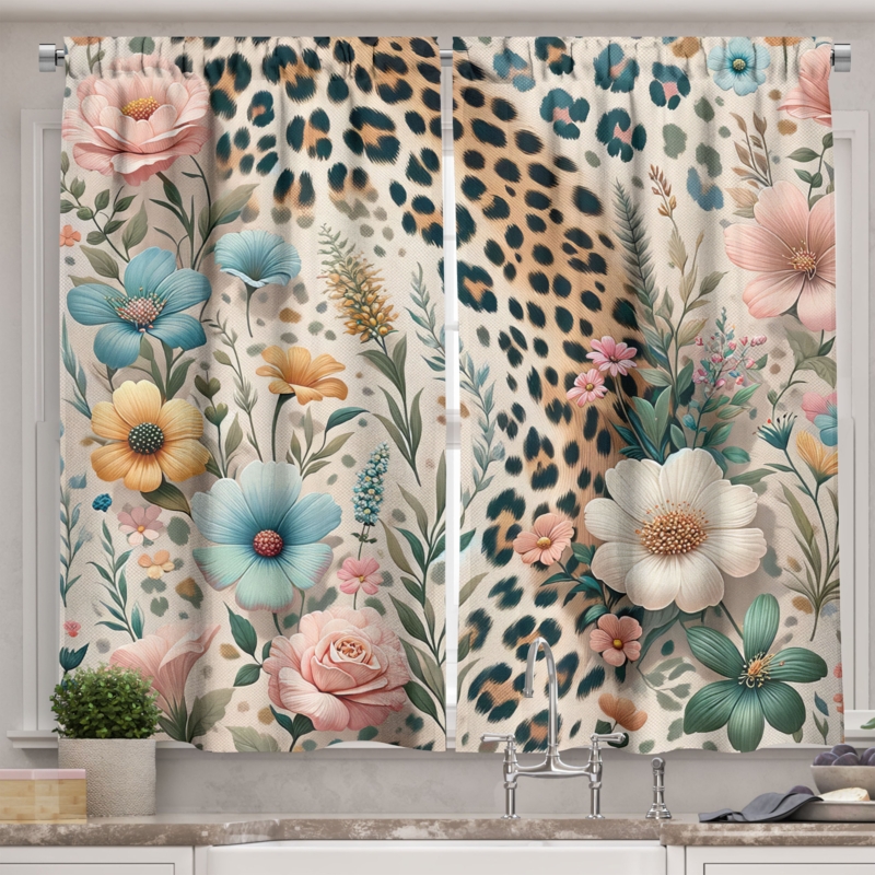 Animal Print 55'' W Kitchen Curtain