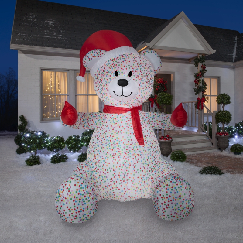 Animated Airblown-Hugging Candy Sprinkles Bear W/Santa Hat And Scarf ...