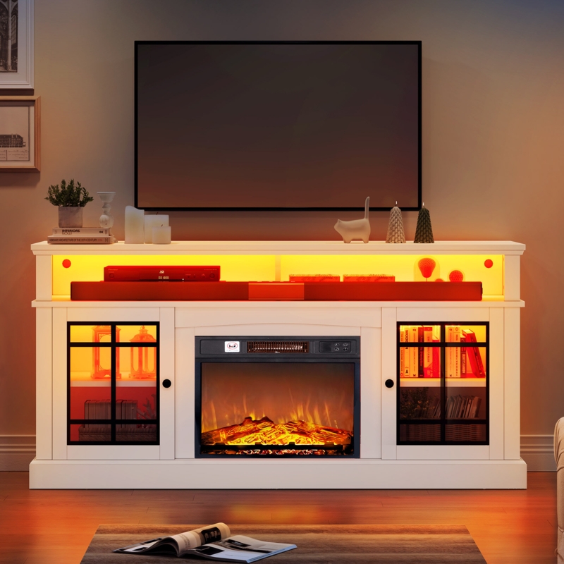 Arjeta TV Stand for TVs up to 70" with Electric Fireplace Included