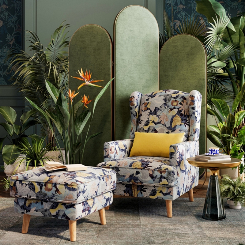 Astara Upholstered Armchair with Ottoman
