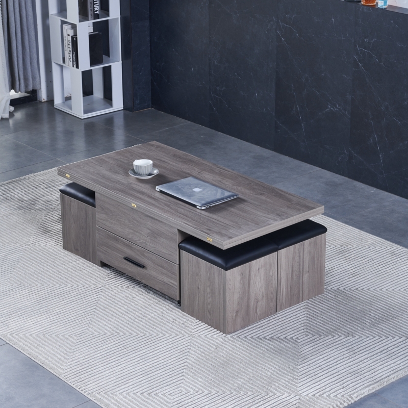Aton Lift Top Extendable No Installation Required Coffee Table with 4 Storage Stools
