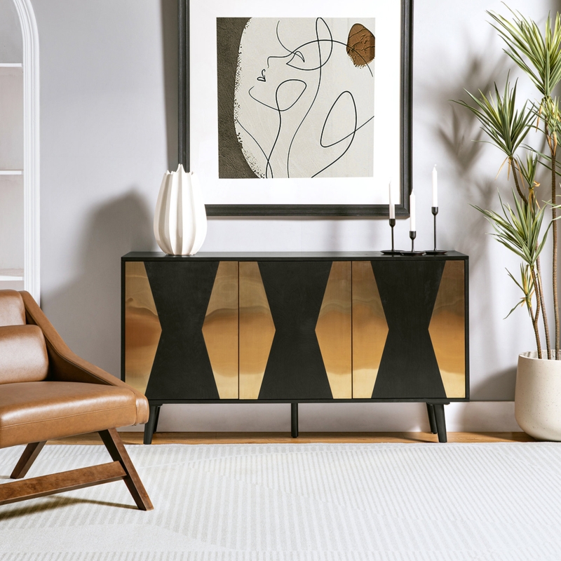 Banton 57" Wide Brass Geometric Storage Sideboard