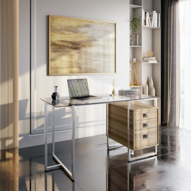 Barrentine Glass Top Metal Base Writing Desk
